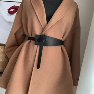Women's wide leather waist belt stylish knot design for coat vintage fashion accessory