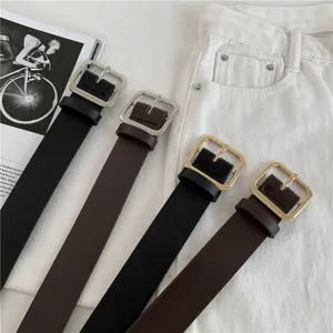 Women square buckle belt versatile fashion waist belt for casual trousers and dresses chic design.