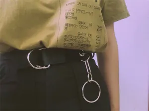 Unisex hip hop double ring canvas belt with metal chain detail for streetwear cargo pants