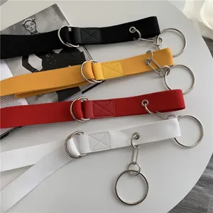 Canvas belt fashion double ring buckle hip-hop cool streetwear canvas belt for men and women