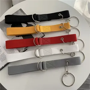 Unisex Casual Canvas Belt Double Ring Buckle Cargo Pants Belt Fashion Metal D-Ring Adjustable Waist Belt For Men
