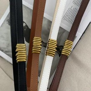 Cintura sottile in pelle da donna con fibbia metallica dorata impilata vintage per abiti cappotti