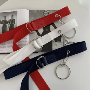 Canvas belt double ring metal buckle streetwear trousers accessory casual waist belt