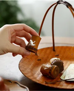 Soportes de tapa de tetera de raíz de bambú natural artesanal accesorio de té elegante