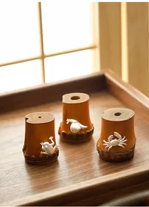 Soporte de tapa de tetera de raíz de bambú natural hecho a mano accesorios de té