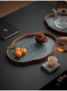 Retro Begonien Glas Bambus TeeTablett für Haushalt Tasse Obst Dessert Aufbewahrung.