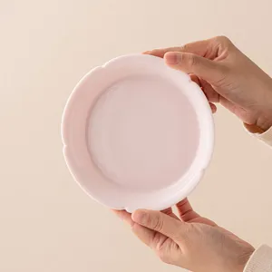 Handmade Ceramic Petal Shaped Teapot Holder Decorative Tea Tray Small Fruit Dish Peach Pink Aesthetic Tableware