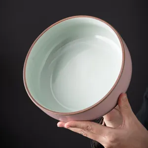 Grote keramische thee waskom voor Chinese Kung Fu theeceremonie, elegant groen glazuur.
