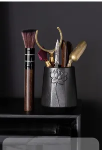 Traditional Chinese kung fu tea ceremony tool set with lotus holder brush and accessories.