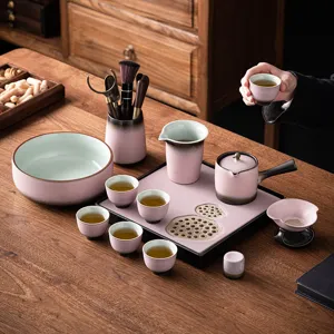 Neues Chinesisches Keramik Kung Fu Tee Set Ofenverwandelt Verlauf Rosa Teekanne Teetassen Set Mit Teetablett Geschenkbox Für Wohnzimmer Büro Bewirtung