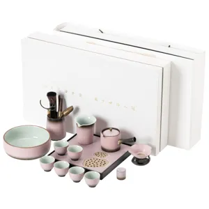 Elegantes rosa Farbverlauf Keramik Kung Fu Tee-Set mit Tablett, Teekanne und Tassen Geschenk.