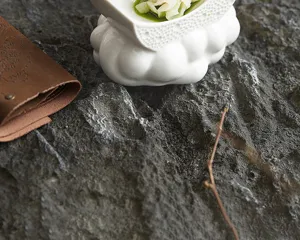 Vue détaillée de l'assiette en céramique en forme de nuage avec un beau dressage.