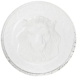 Kristallglas Teetablett mit mattiertem Löwenkopf Relief, elegante Teeunterlage und Tassenhalter.
