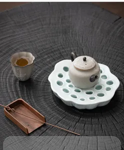 Ceramic lotus root teapot holder tea tray set kung fu tea ceremony accessories elegant tea decor