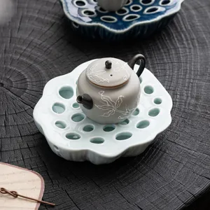 Lotus Seedpod Ceramic Teapot Stand Water Storage Base Chinese Zen Style Kung Fu Tea Tray Heat Insulated Tea Accessories