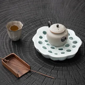 Ceramic lotus teapot holder kung fu tea set with teapot and cup for elegant tea ceremony use