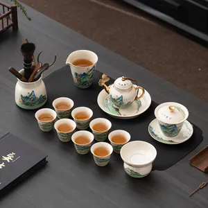 Chinesisches Retro Kung Fu Teeservice Keramik Luxus Teebereiter Gaiwan Teetasse Geschenkbox