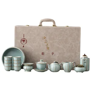 Service à thé Kung Fu Céladon avec coffret en céramique tasses ensemble cadeau élégant bureau