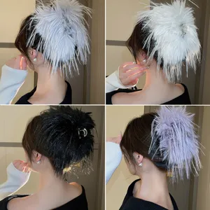Mollettone per Capelli Vintage Elegante con Piume e Nappe Pinza per Capelli in Acrilico Antiscivolo Accessorio Decorativo Quotidiano da Donna