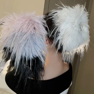 Elegante molletta per capelli con piume e nappe da donna, fermaglio alla moda per coda.