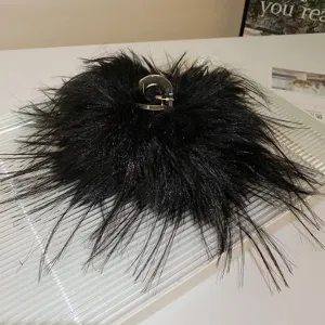 Posa per capelli con piume nere rétro, elegante molletta squalo per donna e ragazza.