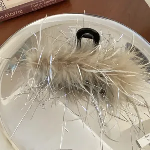 French elegant feather hair claw clip with silver tinsel sparkling hair accessories for women