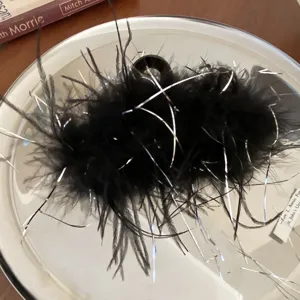 French style black feather hair claw clip with silver tinsel sparkling hair accessories