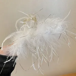 French silver tinsel feather hair claw clip elegant clear shark clip for women styling
