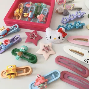 Joli ensemble de pinces à cheveux de dessin animé dopamine, pinces colorées en acrylique et peluche.