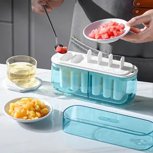 Moule à Popsicle Transparent Moderne Minimaliste Machine à Crème Glacée Fait Maison Bac de Bricolage Avec Couvercle Bâtonnets Ustensiles de Cuisine