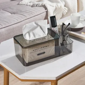 Moderne Luxus Klarer Kunststoff Taschentuchbox Unterteilte Desktop Fernbedienung Aufbewahrungsbox Multifunktionale Tisch-Organizer-Box Für Wohnzimmer Büro Zuhause