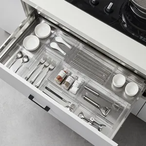 Transparent Plastic Drawer Organizer Cutlery Storage Box Free Combination Divider Tray For Kitchen Cabinet