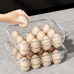Boîte de Rangement pour Œufs en PET Transparent pour Réfrigérateur Cuisine Porte-Œufs Empilable avec Couvercle Plateau de Conservation Maison