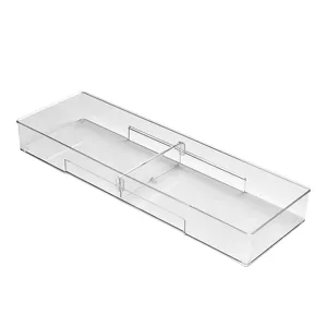 Clear transparent plastic drawer organizer for kitchen cutlery storage tray and divider