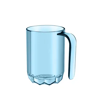 Transparent blue mouthwash cup with handle and faceted bottom, Nordic minimalist style main photo.