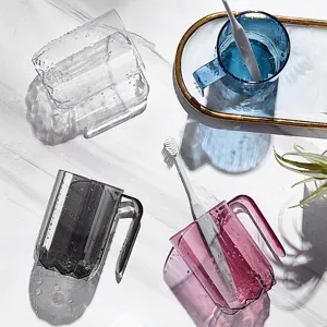 Nordic minimalist plastic mouthwash cup set family toothbrush holder with handle for bathroom