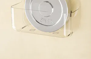 Detail view of transparent wall-mounted bathroom storage shelf showcasing strong load capacity.