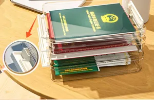 Scatola porta documenti trasparente in plastica organizer da scrivania con coperchio antipolvere.