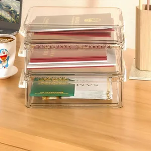 Scatola porta documenti in plastica trasparente, organizer per certificati impilabile.
