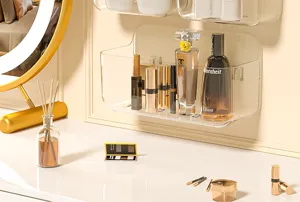 Transparent acrylic wall mounted makeup storage box and bathroom cosmetic organizer shelf