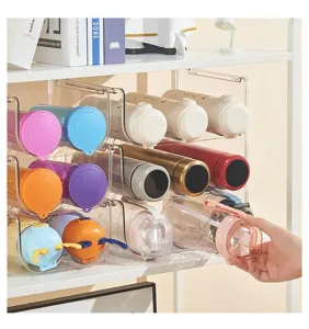 Stackable clear water bottle organizer multi layer cup storage rack for kitchen refrigerator