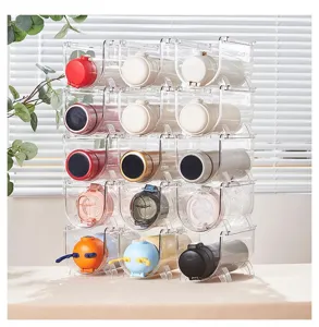 Clear stackable water bottle organizer multi-tier acrylic cup storage rack for home kitchen