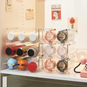 Stackable clear water bottle organizer rack multi layer desktop tumbler storage holder for kitchen home