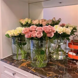 Secchio per Fiori in Plastica Trasparente Vaso Cilindrico Trasparente per Rose Contenitore Idroponico Minimalista per Arredamento Casa
