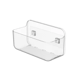 Transparent wall mounted bathroom storage box punch free cosmetic organizer drainage rack