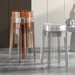 Modern transparent stackable acrylic round stool set for home living room furniture decor.