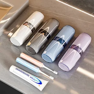 Portable Travel Toothbrush Holder Mouthwash Cup Set Plastic Clear Toiletry Organizer Cup For Family Outdoor Camping
