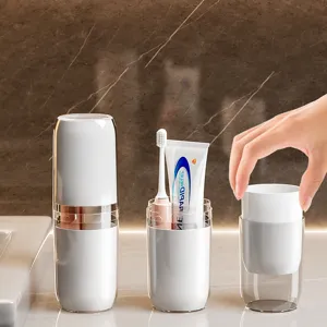 Portable travel toothbrush holder set with mouthwash cup, lightweight and compact for outdoor.