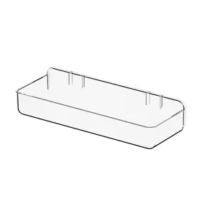 Transparent hanging storage box, clear plastic refrigerator side door organizer and bathroom rack.