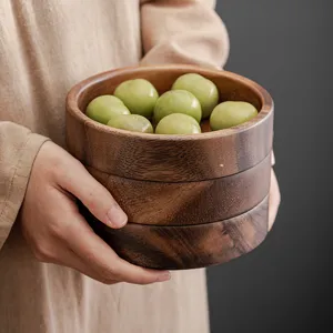 Assiette à Snack en Bois de Noyer Style Japonais Plateau de Service Créatif Rond Carré pour Cérémonie du Thé